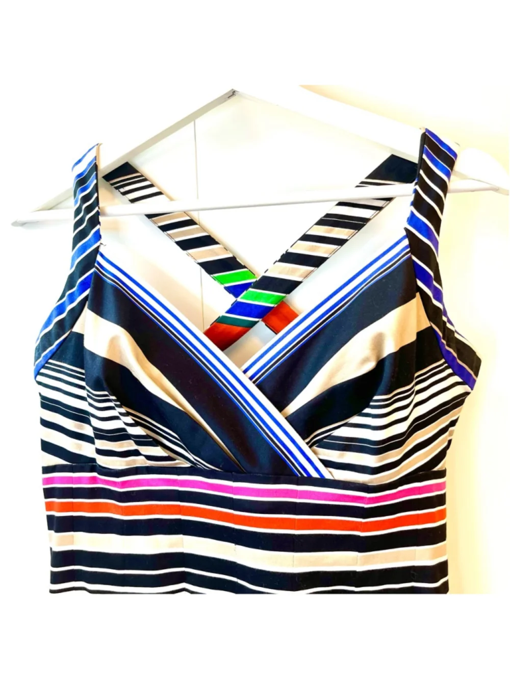 Calvin Klein Multicolor Striped Fit & Flare Pleated Sundress Cotton Stretch Midi - Picture 10 of 16